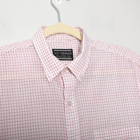 Vintage Leo Chevalier Button Down Short Sleeve Shirt Check Red White Preppy Golf - Picture 8 of 9